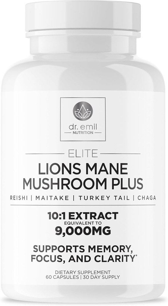 DR. EMIL NUTRITION 9000mg Organic Lions Mane Supplement Capsulas with Chaga, Reishi & Maitake - Natural Mushrom Blend for Wellness Support