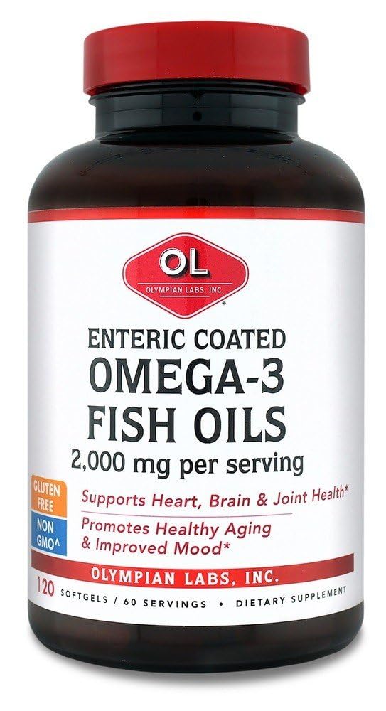 Olympian Labs Enteric Coated Omega 3 Fish Oils, 2000 mg per porcie/ 60 porcií, 120 Softgels