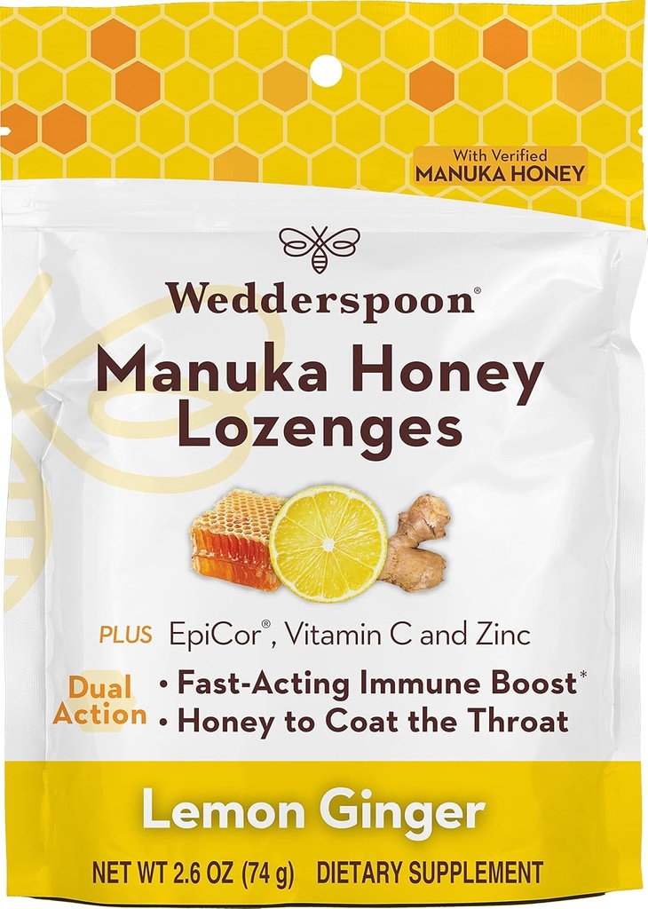 Svadobná lyžička Manuka Honey Imunity Lozenges, Lemon Ginger, 2,6 Oz (Pack of 1), Pravý Nový Zéland Med, Boost Imunity Within two hours