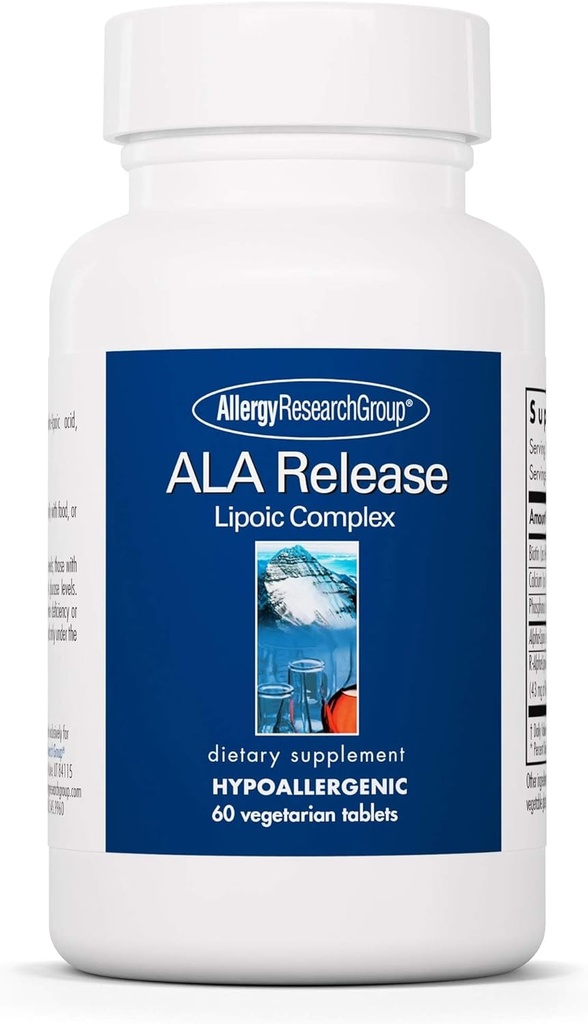Alergy Research Group ALA Release - Alpha-Lipoic Acid Complex, R-Alpha-Lipoic, Biotin, Calcium, Nutritional Supplement, Vegetariánske tablety - 60 Počet