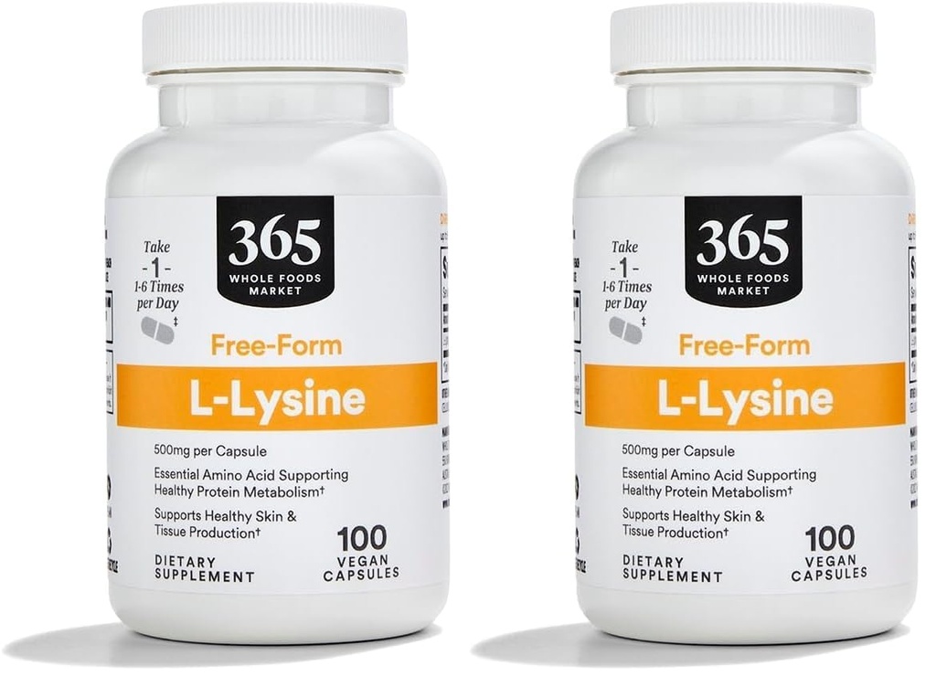 365 Podľa trhu celých potravín, Lysin 500 Mg Rastlinné kapsule, 100 Počet (Pack of 2)