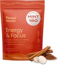 NeuroGum Energy Kofeínové mäty (180 kusov) - Cukor bez obsahu L-teanínu + prírodný kofeín + vitamín B12 & B6 - Nootropné energetické a fokusové doplnky pre ženy a mužov - Keto & Vegan, Škorica