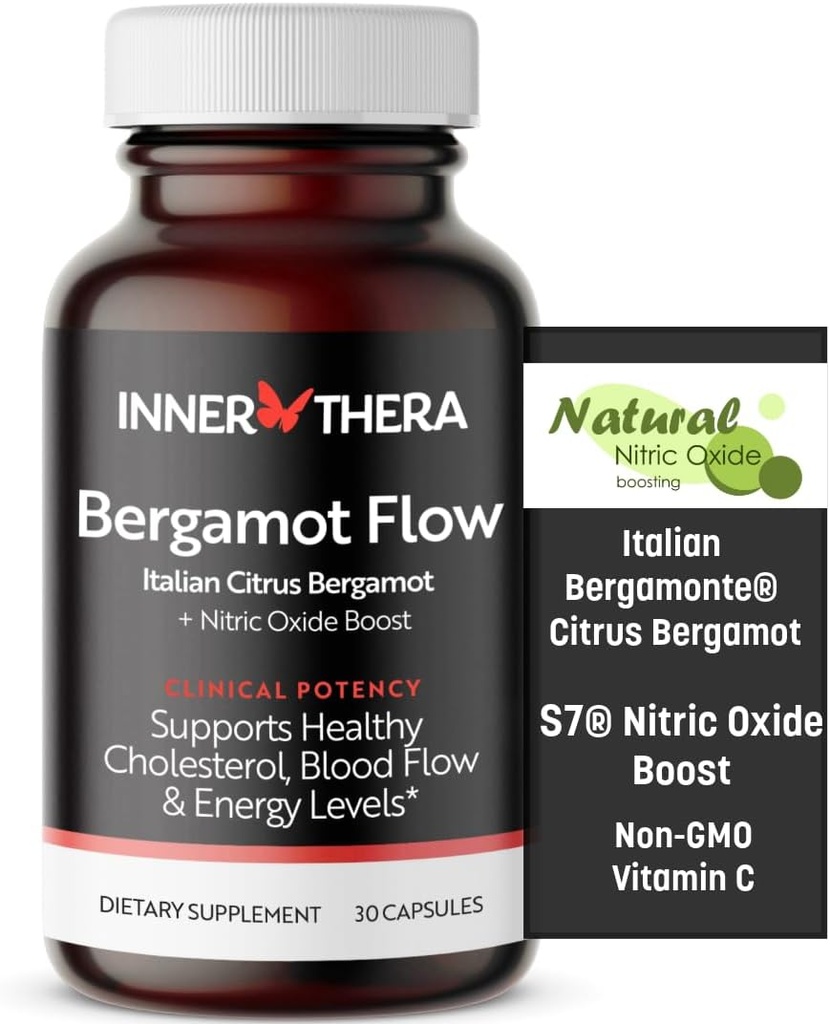 Bergamot Flow Italian Citrus Bergamot + S7 Oxid dusnatý, Bergamot Supplement for High Cholesterol - Zvýšiť prietok krvi, obeh a úrovne energie - Vyrobené s patentované talianske Bergamonte extrakt