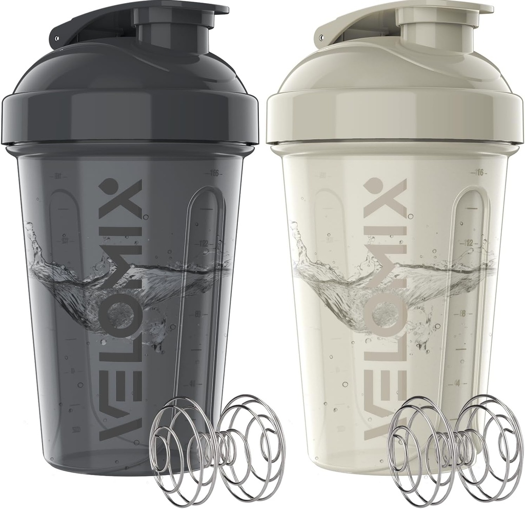 VELOMIX -2 balenia - 20 oz Protein Shaker Fľaše pre proteínové zmesi - 2x Whisk 