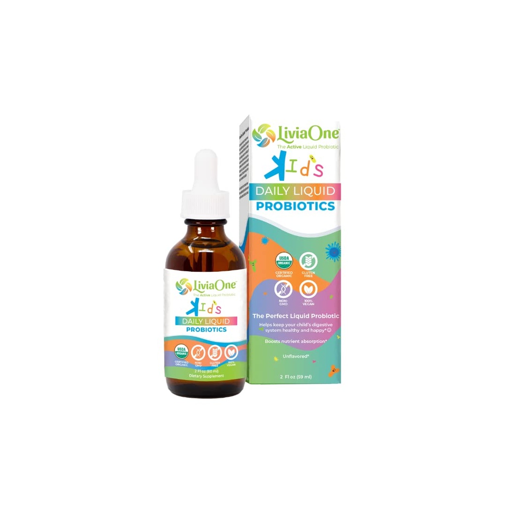 LiviaOne Daily Liquid Probiotics for Kids, Probiotic Supplement for Digestive Health and Immune Support, USDA-Certificationed Organic, Vegan, and Allergen-Free, Non-GMO Probiotics, 2 Fl Oz (Pack of 1)