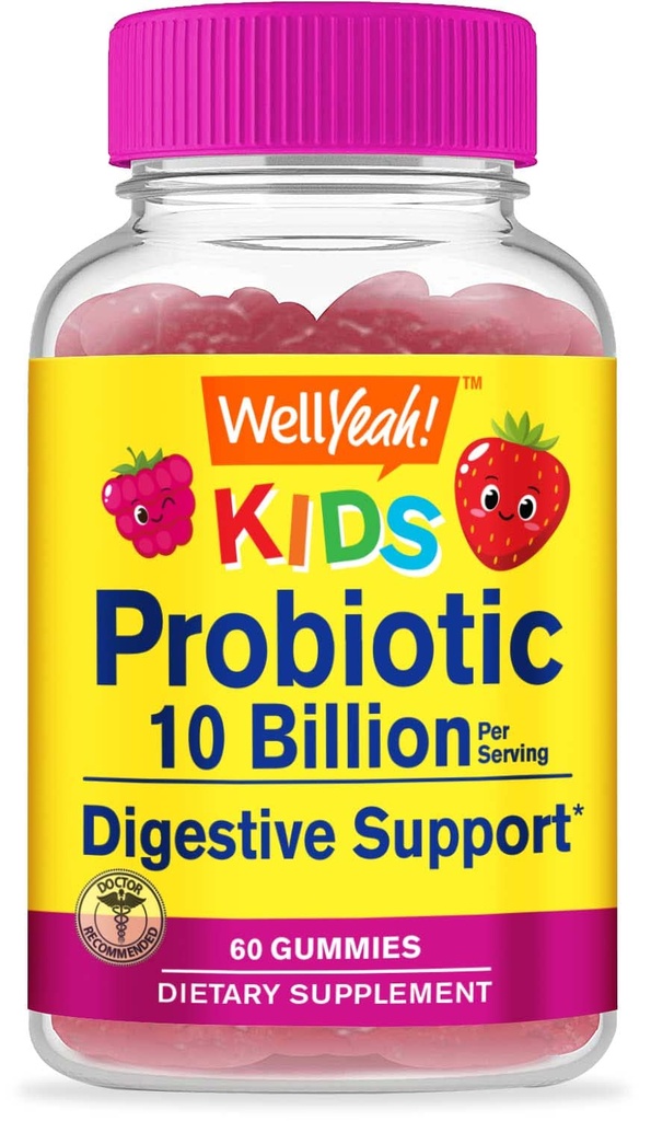 WellYeah Probiotiká pre deti Gummy -10 miliárd CFU - pre zdravie Gut, imunitné zdravie a podporu trávenia - Berry Flavor Chewable Supplement - Vegan, Non GMO, Gluten Free Kids Probiotic -60 Gummies