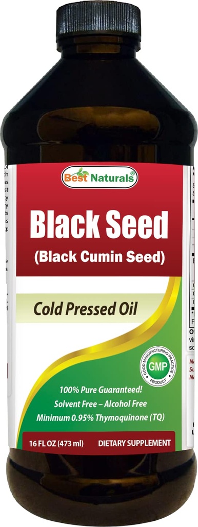 Najlepšie Naturals Black Seed Oil - Minimálne 0,95% Thymochinón (TQ) - Cold Pressed Nigella Sativa Aids in Digestive Health, Immune Support, Brain Function, Joint Mobility, Gluten Free, Non GMO - 16 OZ