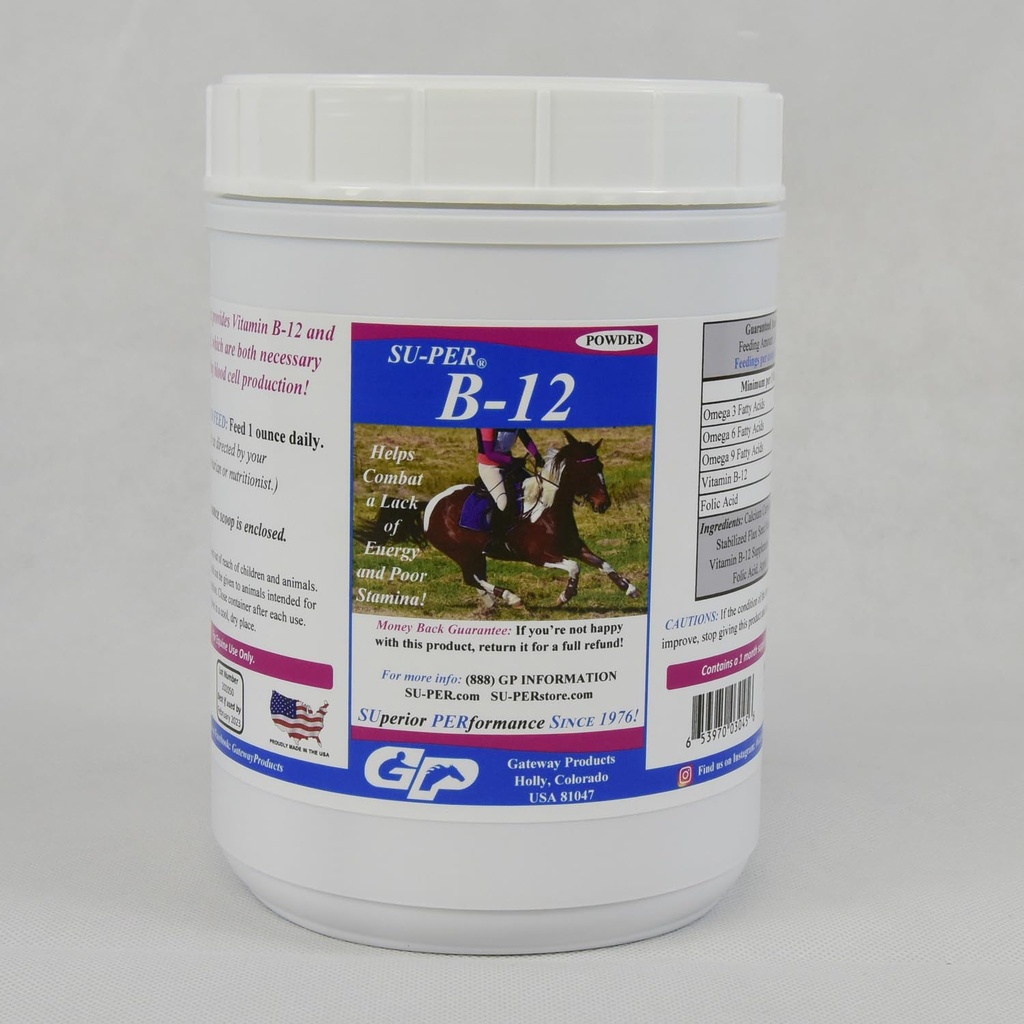 SU-PER B12 pre kone - Konské vitamíny B-12 & B-9 prášok na podporu kyseliny listovej - doplnok pre energetický kôň - 2,5 litra (2 balenia)
