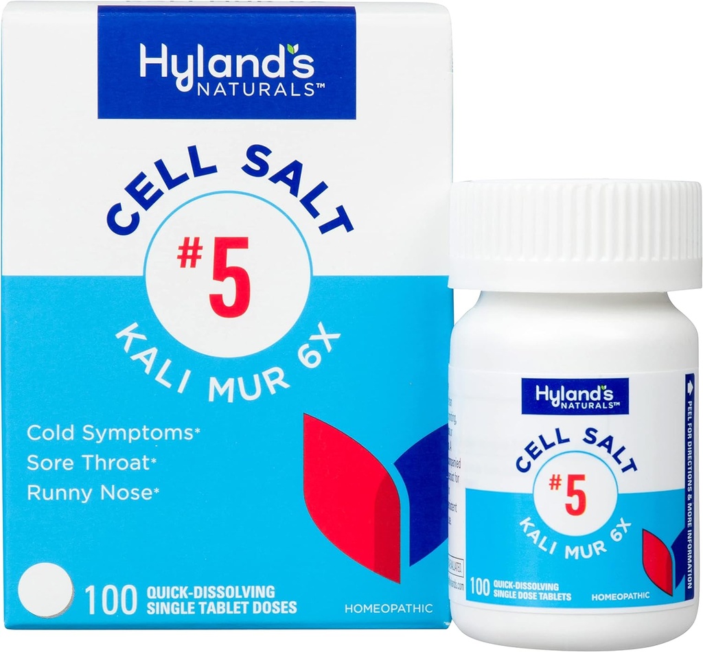 5 Cell Salt Kali Mur 6X tablety, Cold Medicine and Sore Throat Relief, Natural Treat of Colds, Sore Throats, Runny Nose, a Burns, Quick Dissolving Tablets, 100 Počet