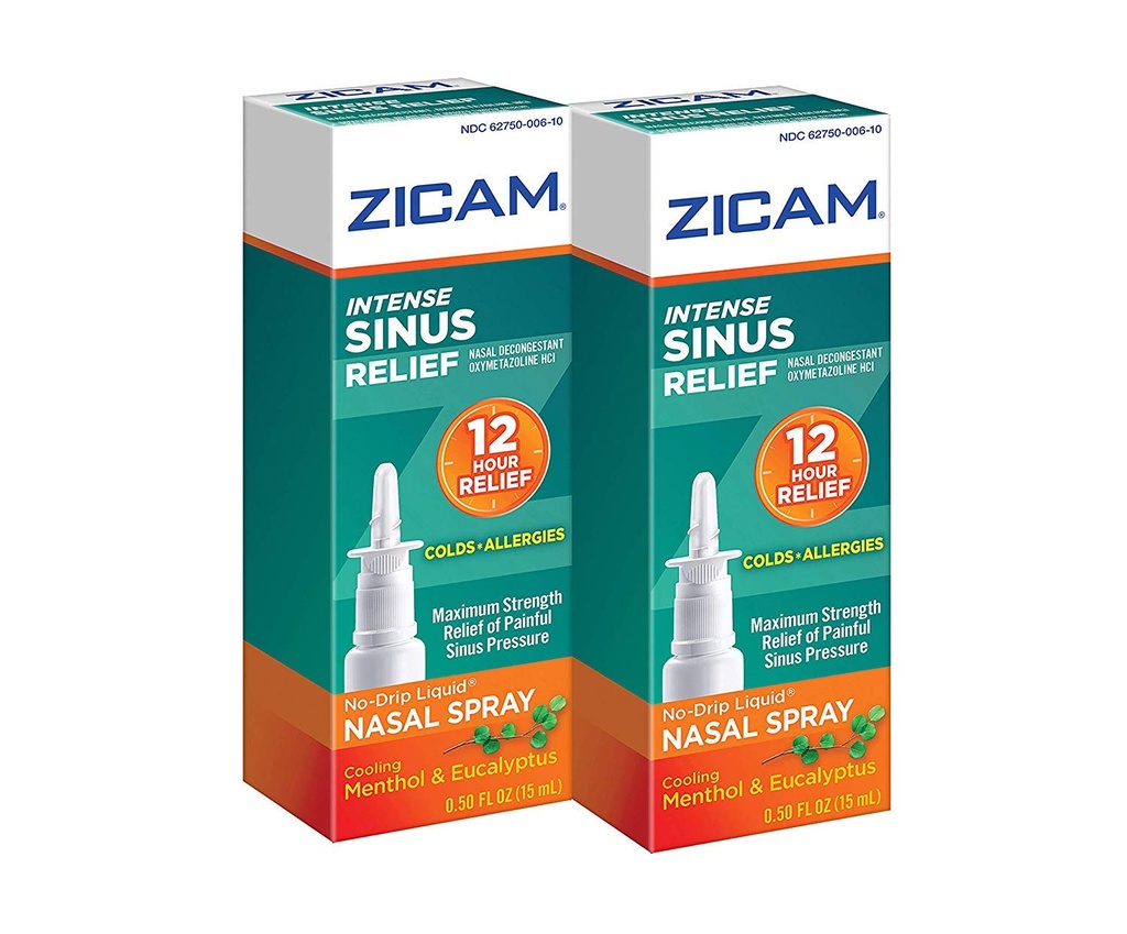 Zicam Intense Sinus Relief No-drip Tekutý nosový sprej s chladením Menthol & Eucalyptus, 0.5 Ounce (Pack of 2)