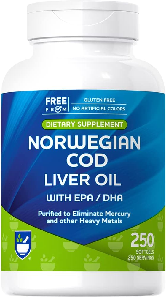 Rite Aid Cod Liver Oil Softgels 250 Počet, s EPA a DHA, Podporuje zdravie srdca, mozgu a zraku