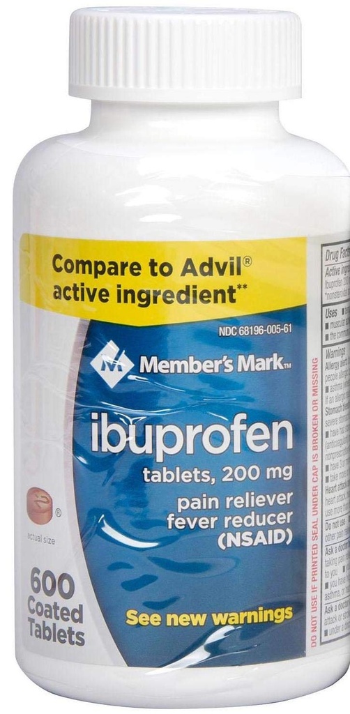 Členovia Mark Ibuprofen obalené tablety 200 mg bolesť Reliever horúčka Redukcia, 1 fľaša, 600 tabliet
