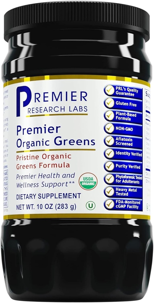 Premier Research Labs Premier Organic Greens - Super Greens Powder, Greens Superfood Powder for Drinks, Green Juice, Nutrition Support, Supergreens for Men & Ženy, špenát, Alfalfa, Chlorella - 10 oz