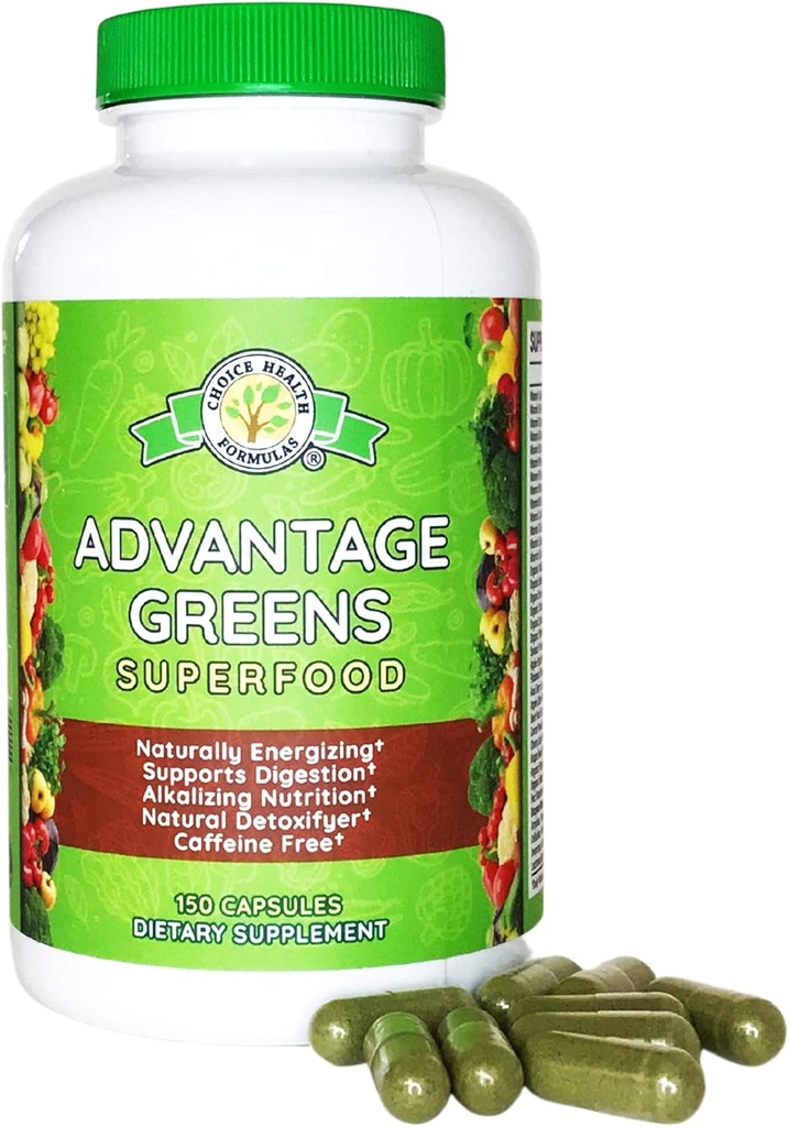 Výhody zelené Superfoods - Energy Promoter - Pšeničná tráva, Jačmenná tráva, Špirulina, Špenát, Chlorella, Repa, Kale Supplement (150 Cap)