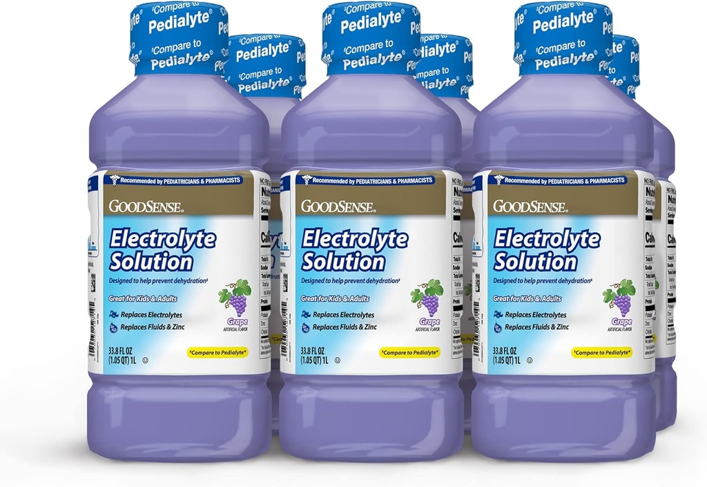 GoodSense Grape Electrolyte Solution - Nahrádza Electrolytes, Fluids & Zinok pre deti a dospelých, Hydratačný nápoj na dehydratáciu, 33,8 Fluidné ounce (Stock of 6)