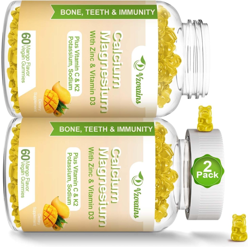 Vysoká absorpcia Vápnikové Gumičky, Magnézium zinok s horčíkom Glycinát, Draslík, Vitamín D3 pre ženy a mužov- Mango Flavor 120 Cts