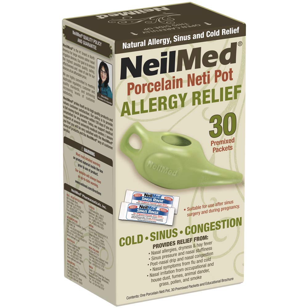 NeilMed Classic Porcelain Neti Pot Green s 30 predmiešanými paketami