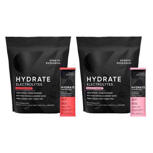 Športový výskum Hydratačné elektrolyty Dynamic Duo - bez cukru a prirodzene ochutené vitamínmi, minerálmi a kokosovou vodou - 32 Hydratačné balíčky Cherry granátového jablka a malinovej citróny