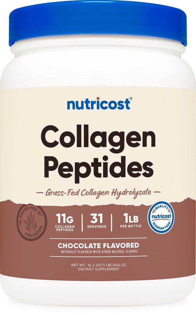 Nutricost Collagen Peptides Powder 1LB (454 G) (Čokolát) - Grass Fed Bovine Collagen Hydrolysate
