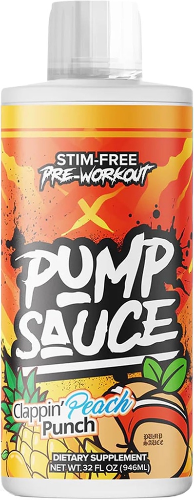 Čerpadlo omáčka pre-Workout - 32 oz, Clappin Peach Punch, Žiadne kofeín, Full Spectrum Liquid, Gluten Free, Vegan, Zero Cukor