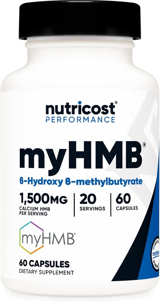 Nutricost myHMB Kapsule 1 500MG Calcium HMB Per Serving, 60 Capsules, 20 Servings - Performance Line, Calcium B-Hydroxy B-metylbutyrát Monohydrát