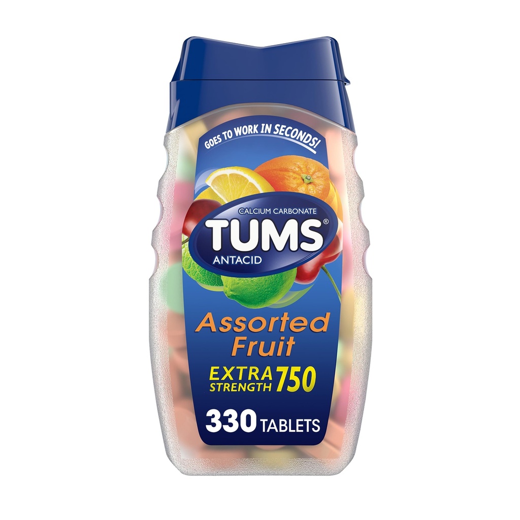 TUMS Žuvacie antacidá Tablety pre extra silu Úľava od pálenia záhy, skvelé pre letné BBQ - Rôzne ovocné príchute - 330 Počet