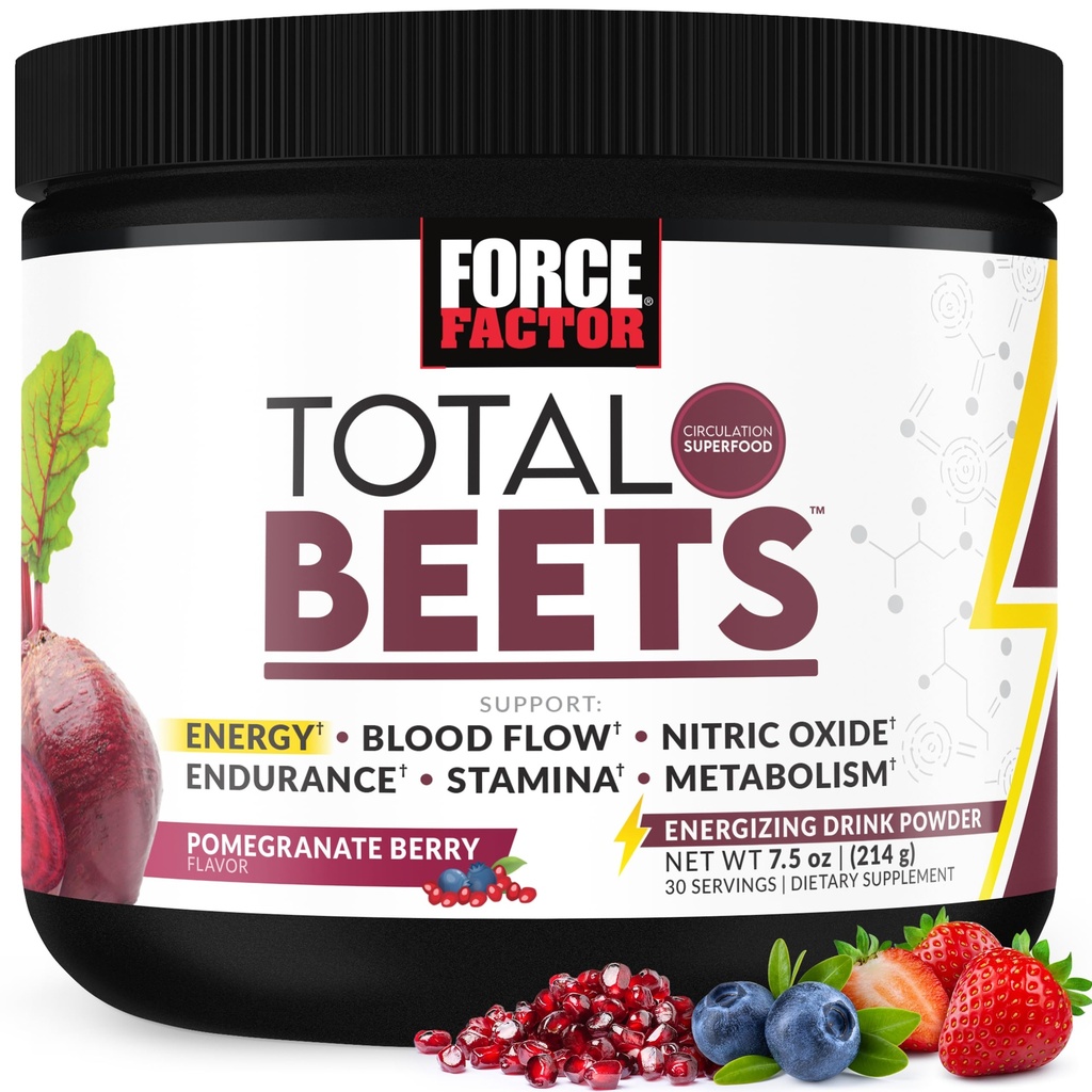 Force Factor Total Repets Energy Drink Mix, Superfood Repeat Root prášok s dusičnanmi na zvýšenie energie a podporu obehu, prietok krvi, oxid dusnatý a vytrvalosť, Heart Health Supplement, 30 Servisov