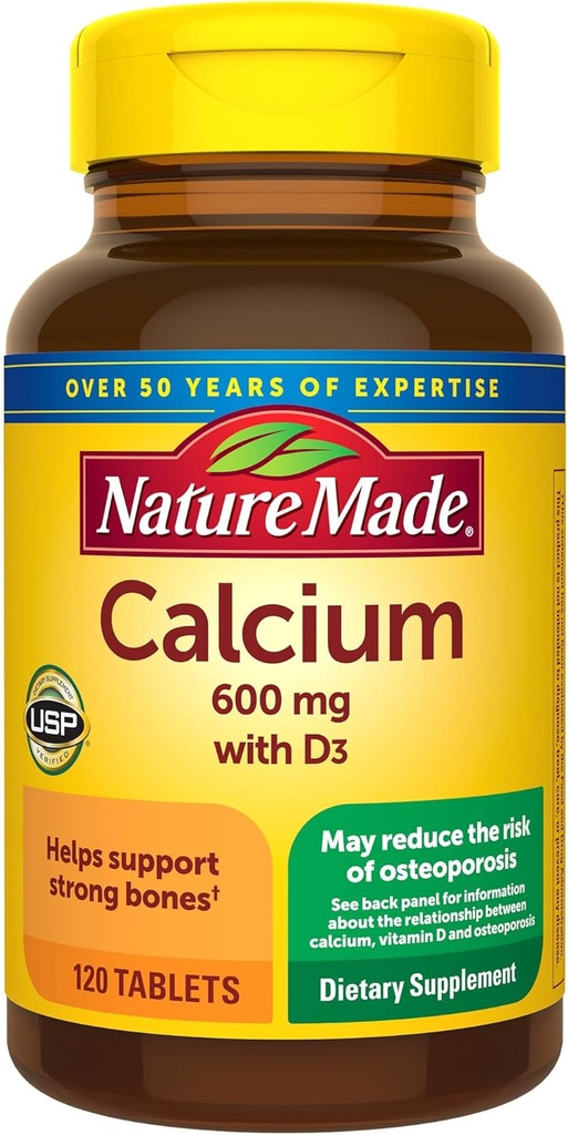 Príroda Vápnik 600 mg s vitamínom D3, Dietetický doplnok pre podporu kostí, 120 tabliet (dávka 3)