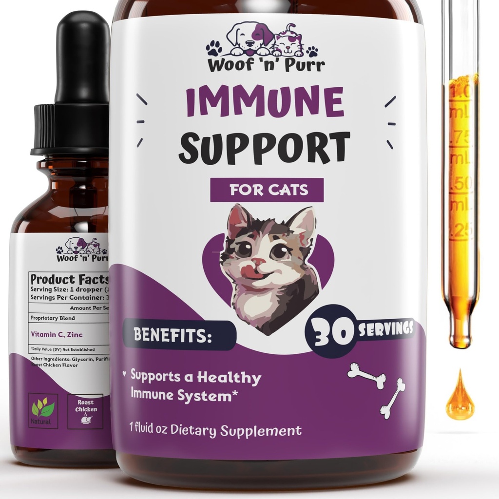 Imunitná podpora pre mačky - Pomoc pri podpore zdravého imunitného systému - Cat Immune Booster - Cat Immune Support - Cat Immune Supplement - Immune Support Mačky - Cat Immune Suplement - 1 fl oz