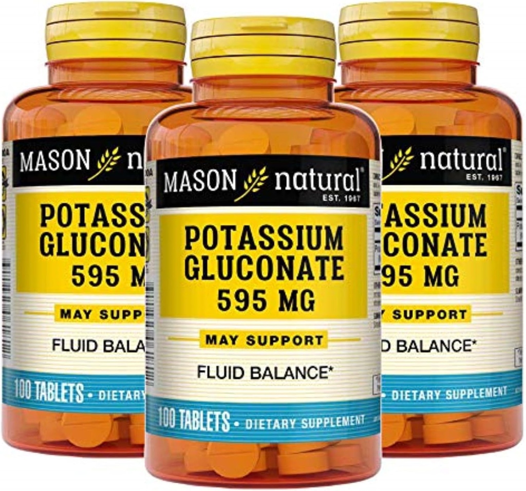 Mason Natural Draslík Glukón 595 mg, 300 Day Supply, 100 tabliet (Pack of 3)