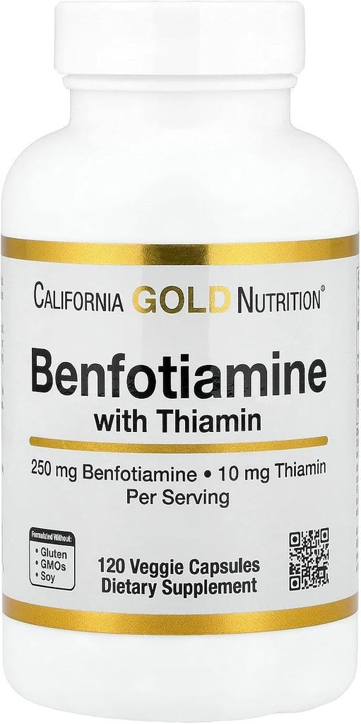 Kalifornia Gold Nutrition Benfotiamín s tiamínom, 250 mg, 120 Veggie Kapsule
