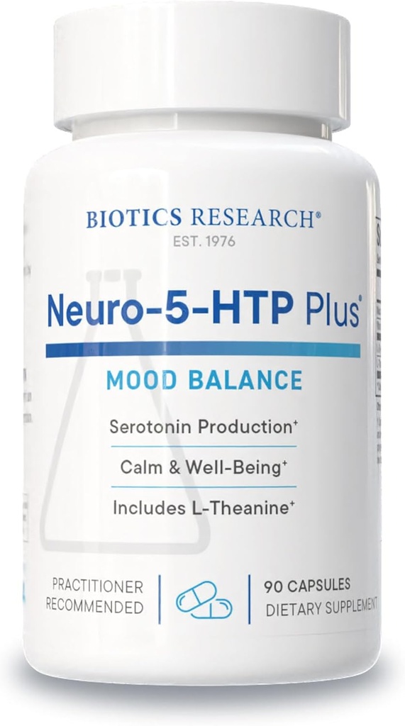 Biotics Research Neuro 5 HTP Plus Neurologická podpora, Pokojná aktivita mozgu, Zdravé vzorce spánku, Celkový zmysel pre dobre Being, Podporuje relaxáciu, Serotonín Precursor, L Theanine, 90 Kapsule