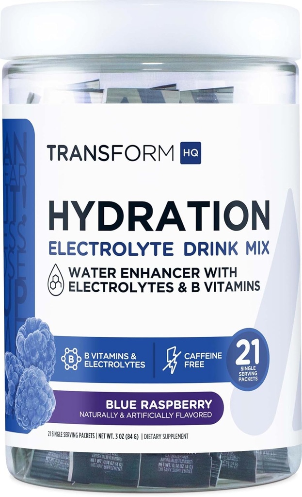 Transform HQ Hydratácia Nápoj Mix (21 Jednoslúchadlá, Modrá Malina) - Hydratácia Supplement Zmes s vitamínmi a elektrolytmi