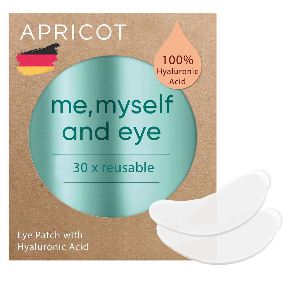 APRICOT očné záplaty s kyselinou hyaluronovou (balenie 1) I Anti-Aging Očné pads "Me, Myself and Eye" Znižuje očné vrásky Aj opakovane použiteľné očné náplasti I Silikónové podložky proti vráskam som Made in Germany