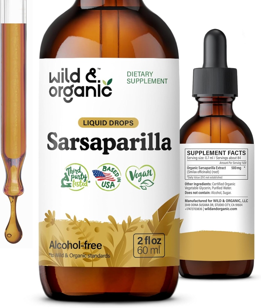 Wild & Organic Sarsaparilla Root Drops - Detox Cleans Drops - Sarsaparilla Powder Based Tincture - Vegan, Cukor & Bez alkoholu Liquid Supplement - 2 fl oz