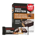 MUSASHI High Protein Bar, 45g Protein, < 1g Total Sugars, Dark Chocolate & Salted Caramel, Post Workout and Protein Snack On The Go, 12 Balenie po 3,2oz (90g) Bars