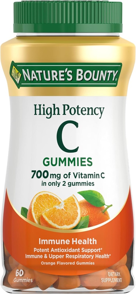 Nature’s Bounty Vitamin C Gummies 700mg, High Potency Vitamin C Chewable Gummies for Adults, Immune Support Supplement, Dietary Supplement, Orange Flavor, 60 Ct