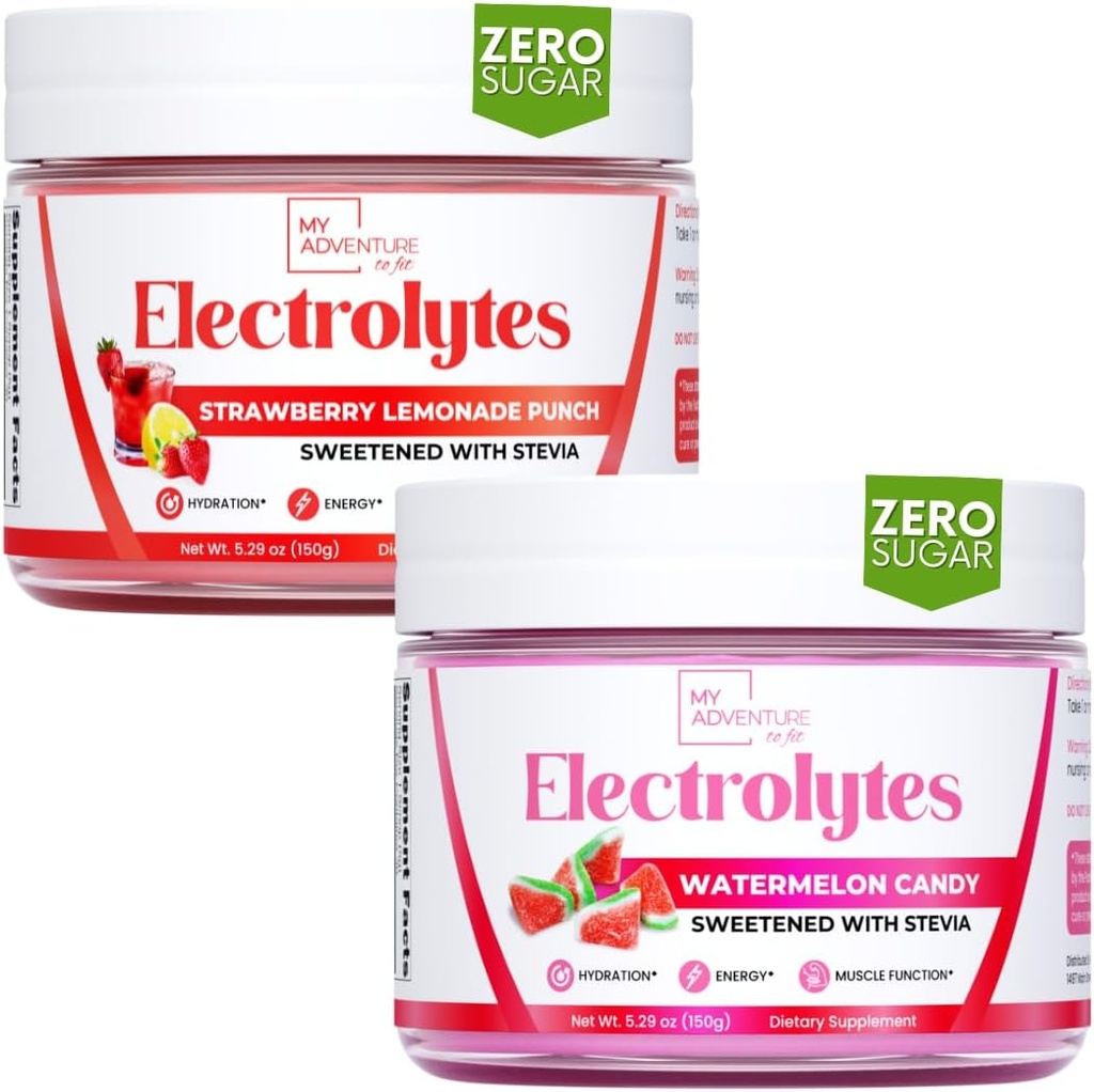 Môj dobrodružstvo prispôsobiť osviežujúci hydratačný Electrolytes prášok s Zero Sugar, Bundle, Watermelon Candy & Strawberry Lemonade Chute