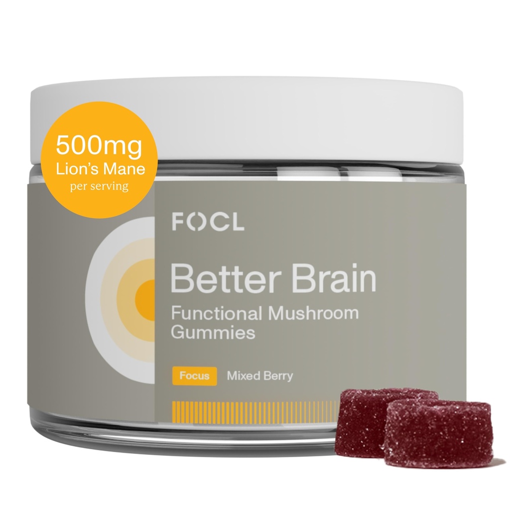 FOCL Lions Mane Huby Gummy - Hubové doplnky pre funkciu mozgu, Focus, pamäť, energia, Immune Boost, Stamina - Nootropic Complex Lion Mane, Reishi, Cordyceps - Vegan, Gluten Free, Organic