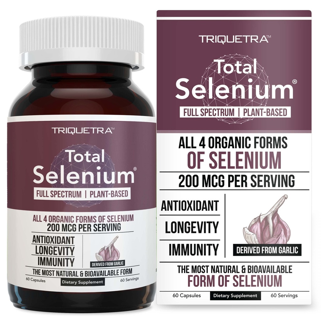Total Selenium - 200 mcg, Plant-Based Selenium - Full Spectrum, Obsahuje 4 základné organické formy selénu vrátane selenometionínu - Odvodené z cesnaku - 60 Kapsule