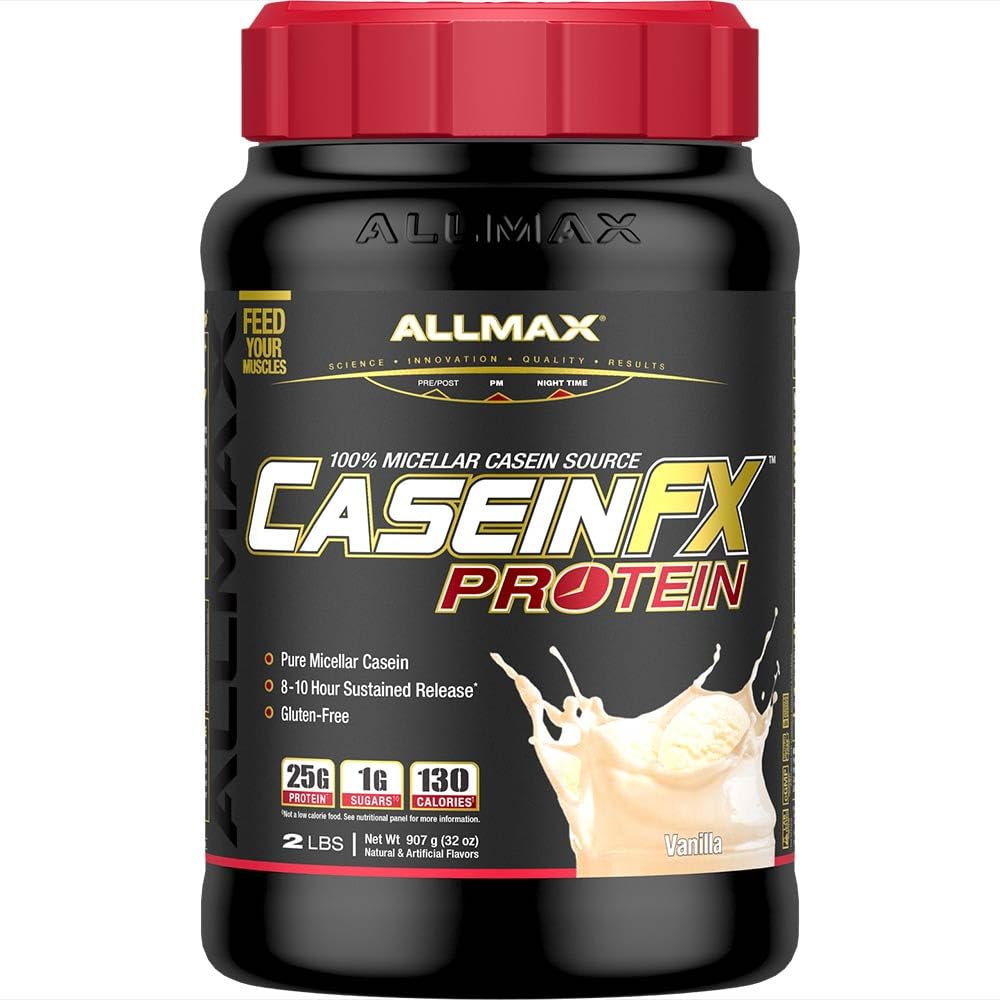 ALLMAX Casein-FX Protein, Vanilla - 2 lb - 25 Grams of Slow-Release Protein per Scoop - Low Carb & Zero Pridané cukor - Približné 27 Serviv