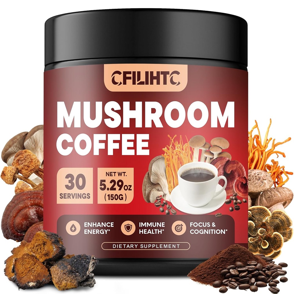 Hubová káva - Kolumbijská Huba Powder Instant Coffee With Lion's Mane, Reishi, Chaga, Cordyceps & More - 150g Hubová káva Alternatíva pre energiu, Focus, Mental Clarity & Immune Support