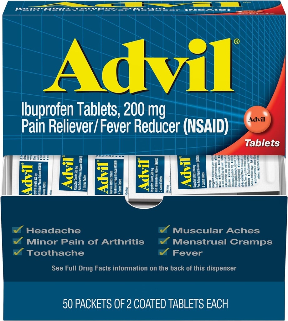 Advil Ibuprofen, 200 mg (50 balení 2 obalených tabliet) 50 ea (dávka 3)