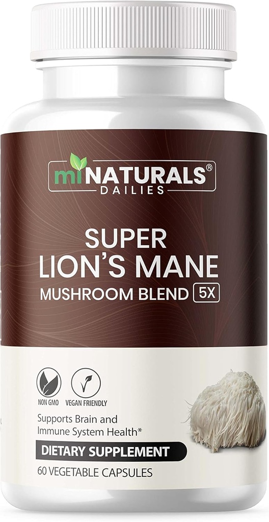 MINATURALS Lions Mane Supplement Kapsule - 5 Hubové komplexy pomáha s imunitným systémom a zdravie mozgu - Chaga, Reishi, Shiitake, Lions Mane, a Maitake Mušroom extrakty