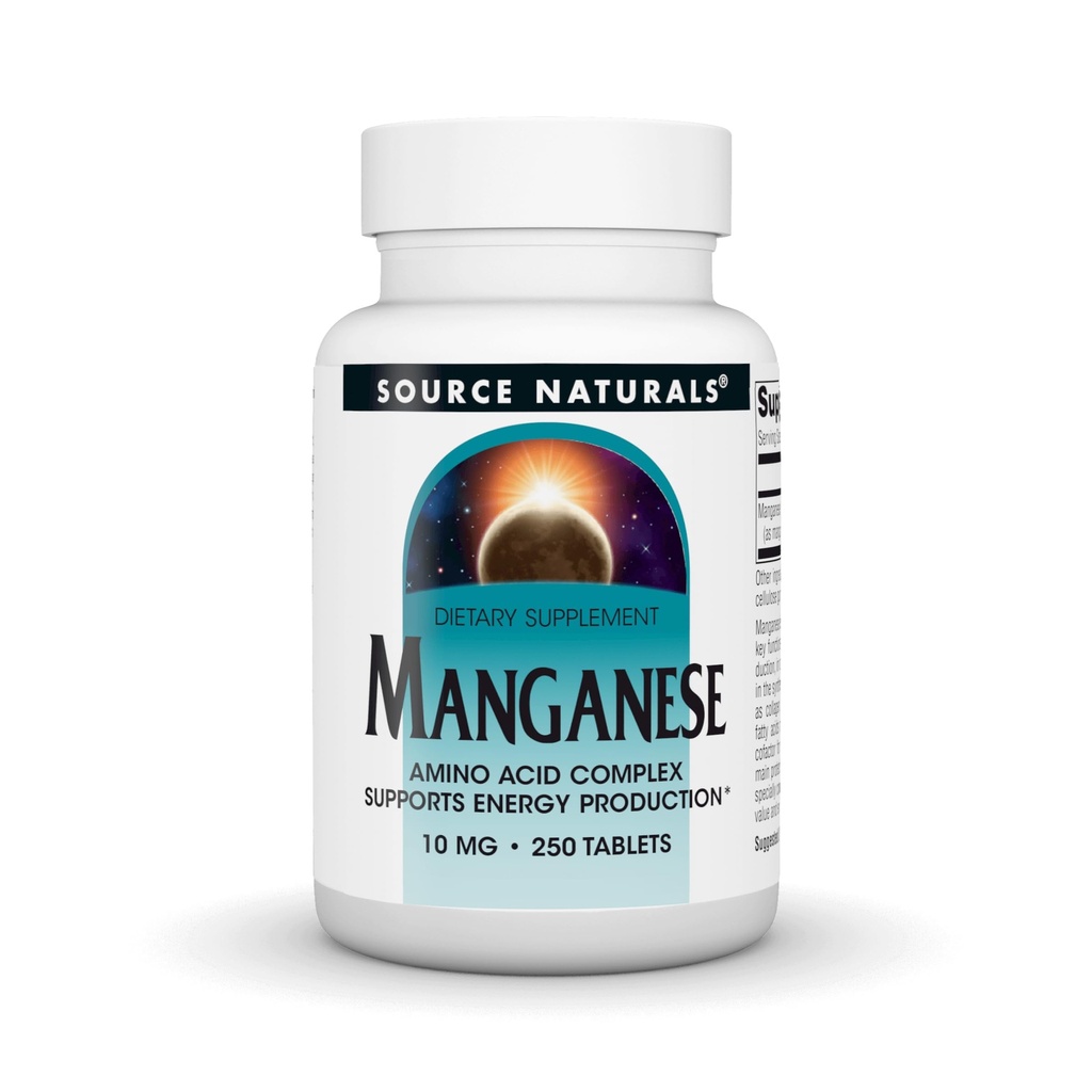 Zdroj Naturals Mangán, aminokyselina Chelát - podporuje výrobu energie - 250 tabliet