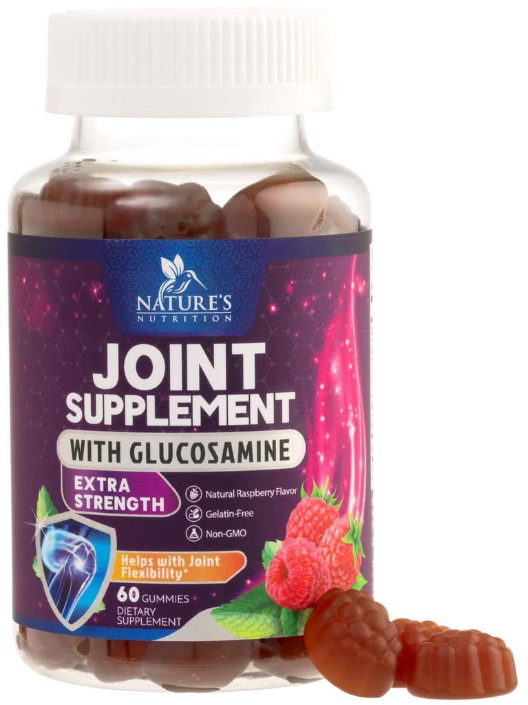 Spoločná podpora Gummy Glukozamín Plus vitamín E - Spoločná podpora Príležitostný nepohodlie pre chrbát, kolená a ruky - Kartiláž a spoločná podpora zdravia a flexibility - 60 Gumímies