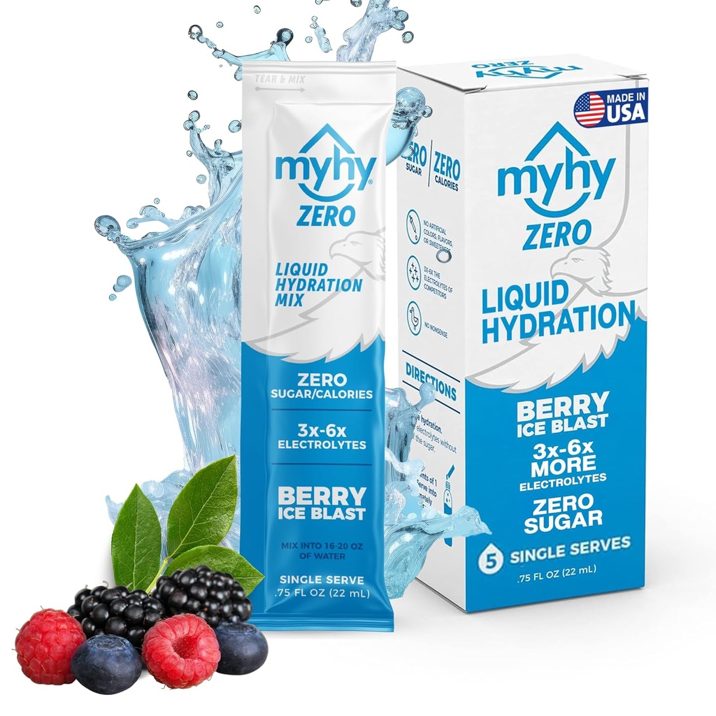 MyHy Zero Liquid Hydration Pakets, Cugar Free Electrolyte Drink Mix for Hydration Support, Dehydratácia Relief for Travel, Tehotenstvo, Fitness, Bachelor & Bachelorette Party Berry, 5 Gróf
