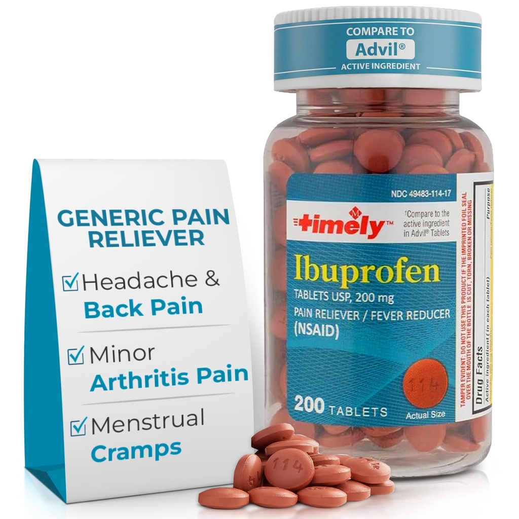 Time-CAP LABS, INC. Včasný Ibuprofen 200 mg 200 tabliet - (NSAID) Tablety na zmiernenie bolesti pre bolesť hlavy, menštruačné bolesti, bolesti zubov, svalová bolesť, bolesť artritídy, bolesti tela