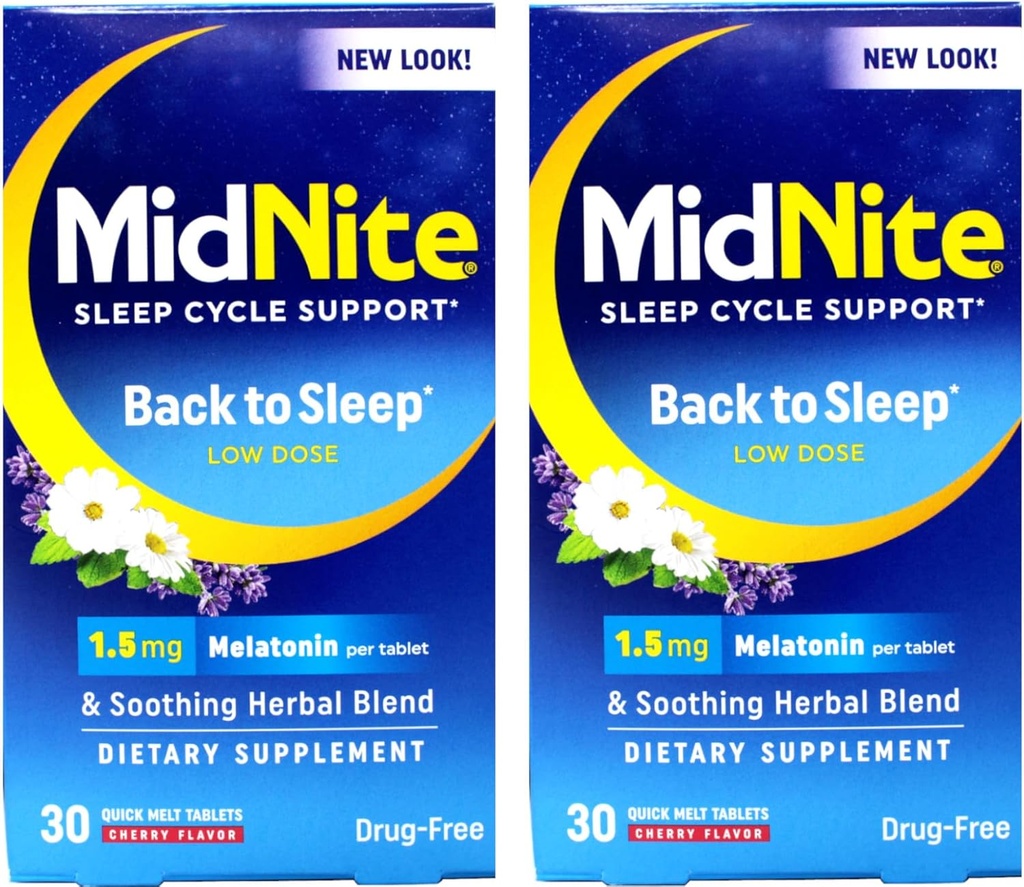 Midnite Sleep Aid pre príležitostnú nespavosť, 30 Chewable Cherry Tablets (Value Pack of 2)