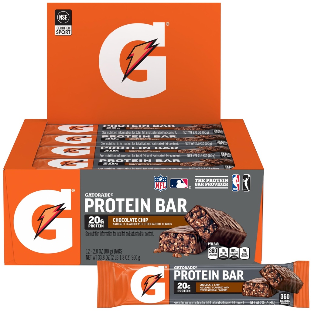 Gatorade Whey Protein Recover Bars, Čokoládové Chip, 2,8 unca (balenie 12)